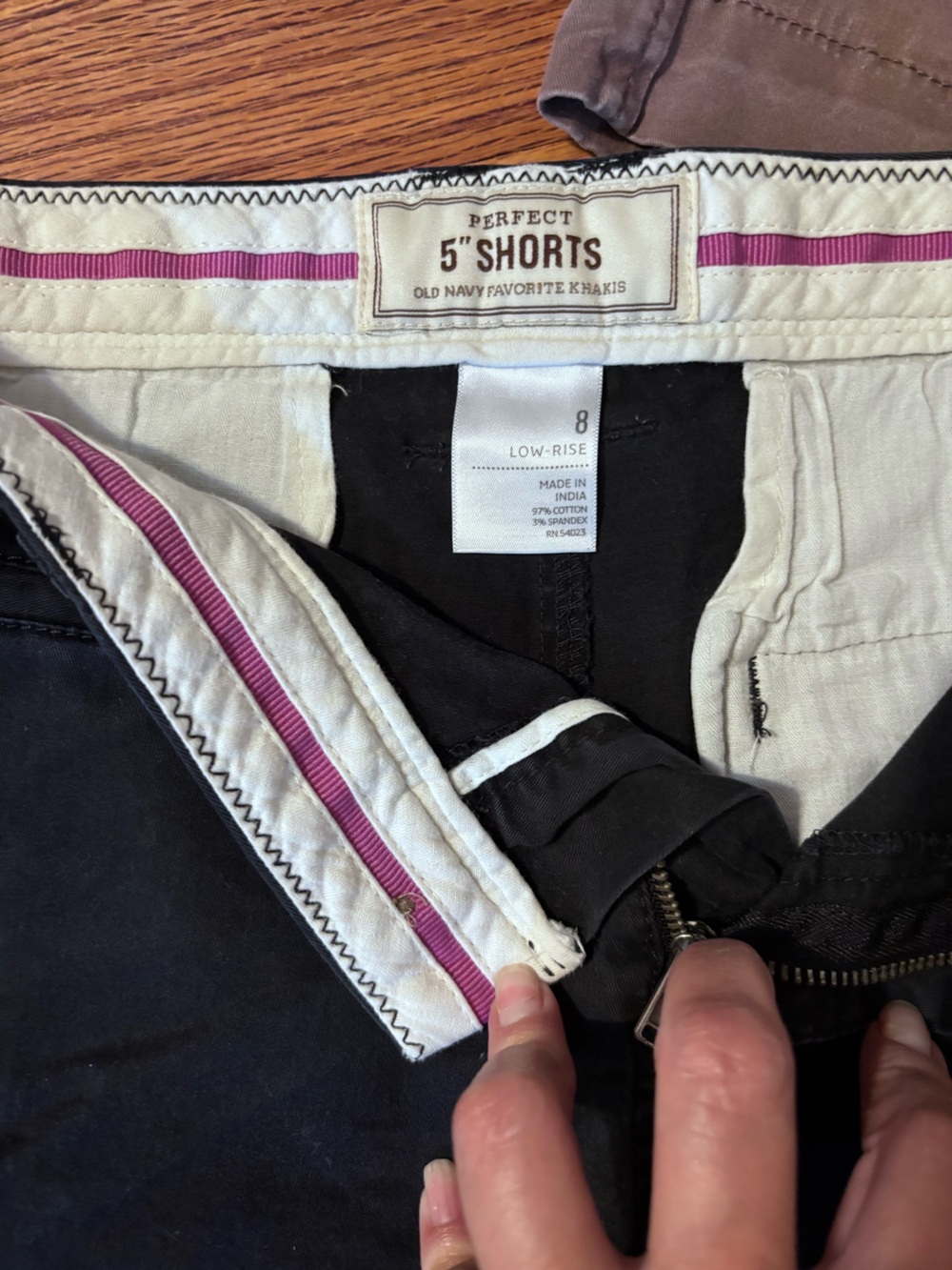 3-Pack Shorts — 5” Old Navy Perfect Khaki in Light Blue, Brown, Black - Picture 2 of 6